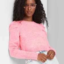 Wild Fable Womens Puff Sleeve Crewneck Sweater Pink XXL New With Tags