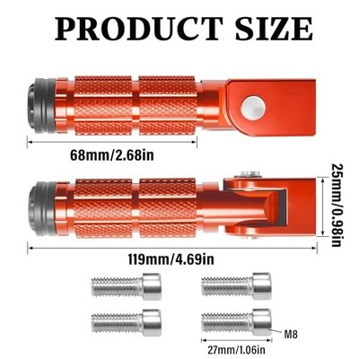 Motorcycle M8 Foot Pegs 90 Degree Foldable Bike Pegs CNC Anti Type