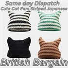 Cute Cat Ears Striped Japanese Beanie Hat Ins Little Devil Knitted Wool Cap