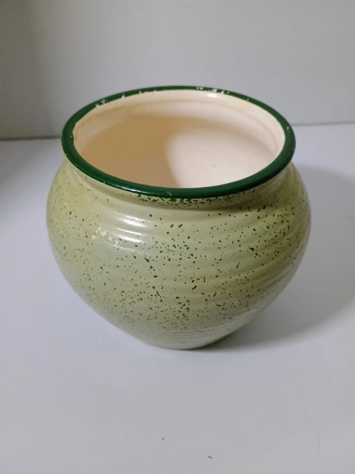 Maceta verde pintada a mano con diseño de flor rosa rosa Foto 3 de 4