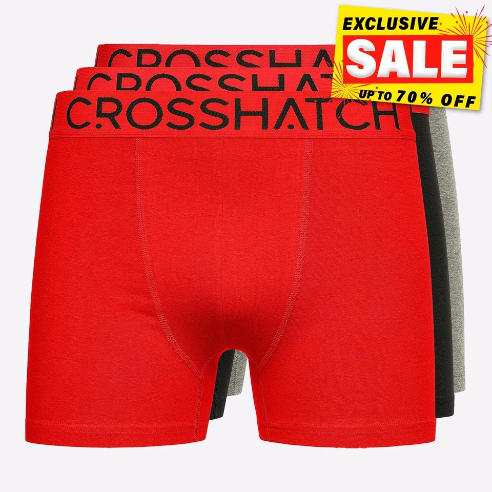 Crosshatch Knightling Casual Designer Comfort Boxer Shorts Mens Red (3 Pack)