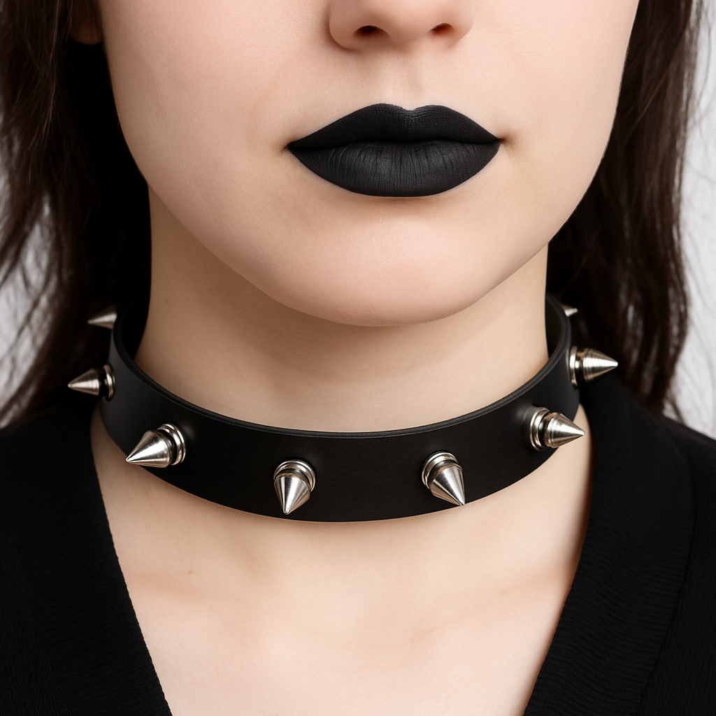 Spiked Collar Choker Studded Black Necklace Spikes Leather Unisex