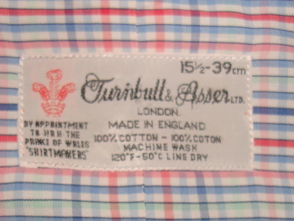 HOMBRE TURNBULL & ASSER MULTICOLOR CUADROS 100% ALGODÓN L/S BOTÓN FT. CAMISA 15 1/2 Foto 3 de 4