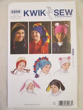 Kwik Sew 3208 Adult Child Hats Headband Pattern XS-XL Animal Ears Braids UC FF