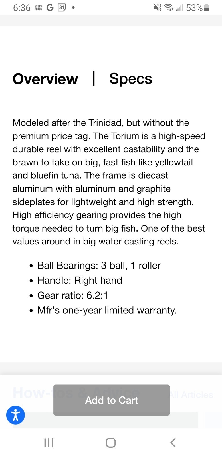 Shimano TOR16HGA  Salt Water Right Hand Casting Fishing Reel