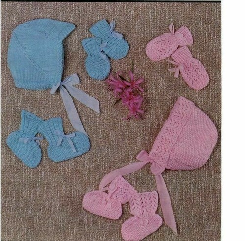 Vintage Baby Strickmuster Mütze Helm & Stiefel 4-lagig