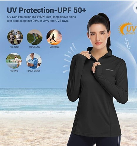 HISKYWIN Womens UPF 50+ Sun Protection Tops Long Sleeve Half-Zip Thumb Hole XXL - Picture 6 of 7