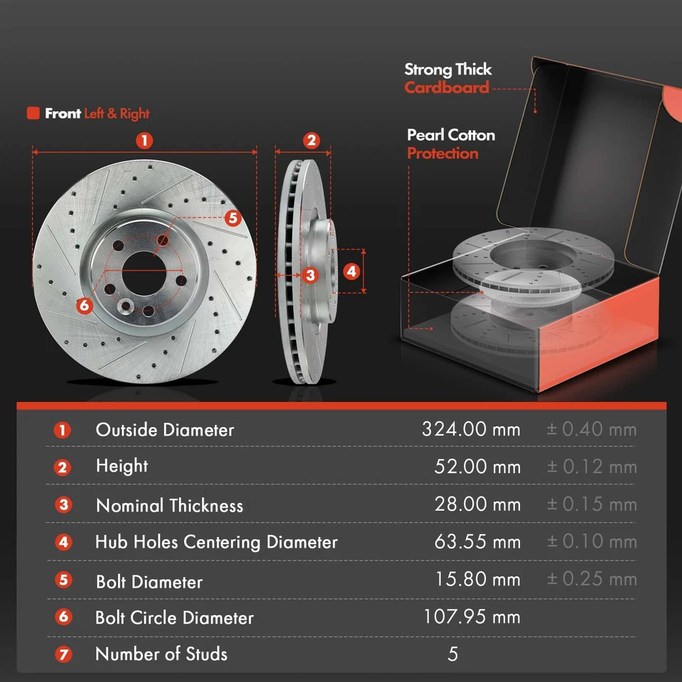 Rotores de freno delanteros perforados izquierda y derecha y pastillas de freno de cerámica para Volvo XC60 2016-2017 Foto 2 de 4