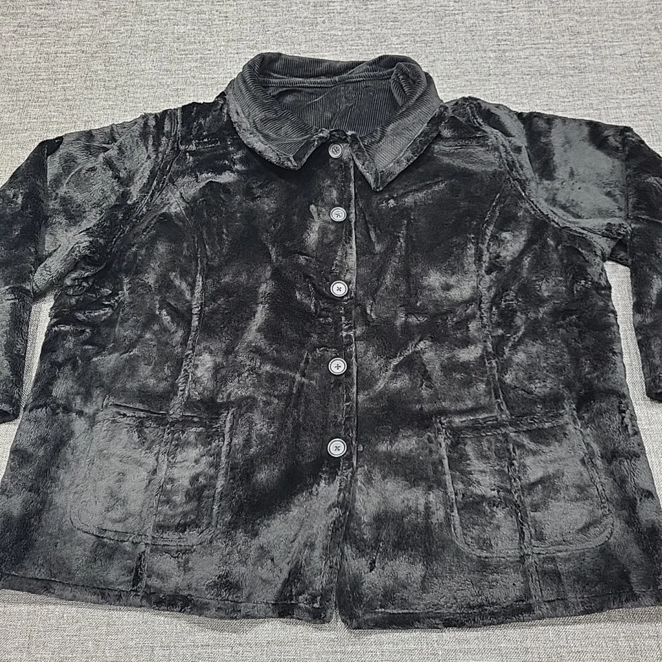 Chaqueta Denim Co Reversible Microfibra Pana a Piel Sintética 3X Talla Grande Negra Foto 4 de 4