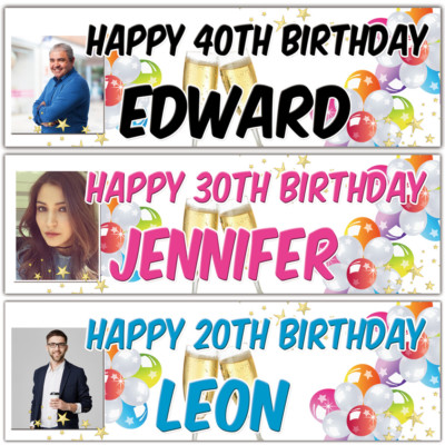 2 Personalisierte Geburtstags-Banner – Champagner & Ballons Design Für Indoor-Partys