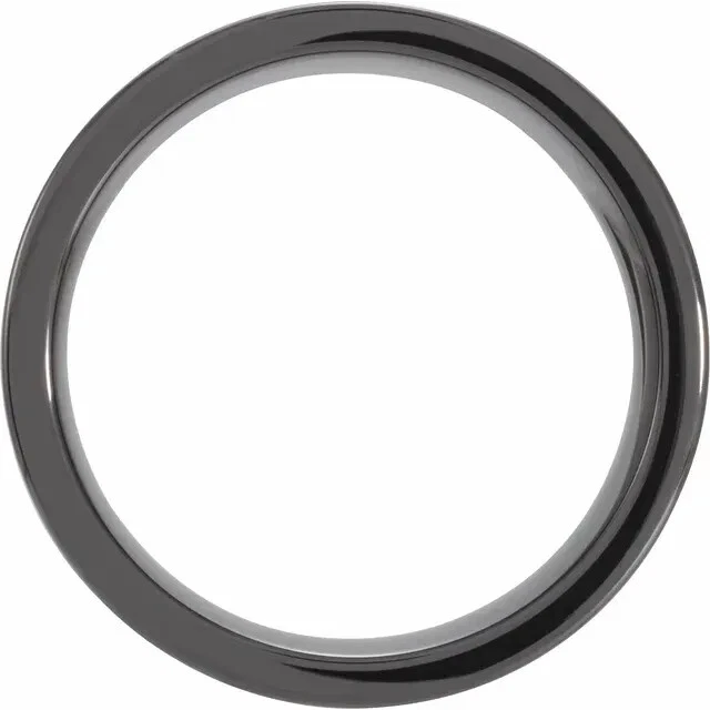 Banda plana de cerámica negra Comfort Fit de 8 mm con incrustaciones de madera de asta para hombre y mujer Foto 2 de 3
