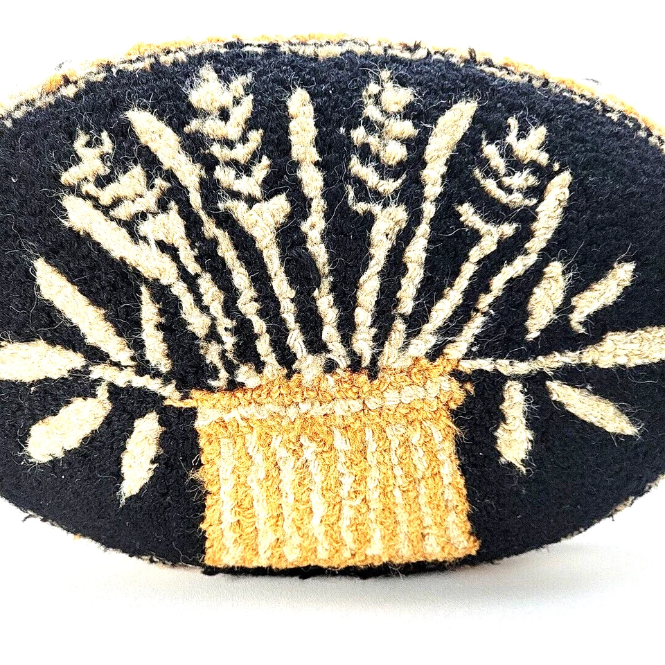 Винтажный вышивка табуретка для ног шпиндель ноги овальный черный белый желтый цветочный - Изображение 4 из 4