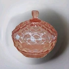 Vintage Pink Cubist Jeannette Depression Glass Lidded Bowl Trinket/ Candy Dish
