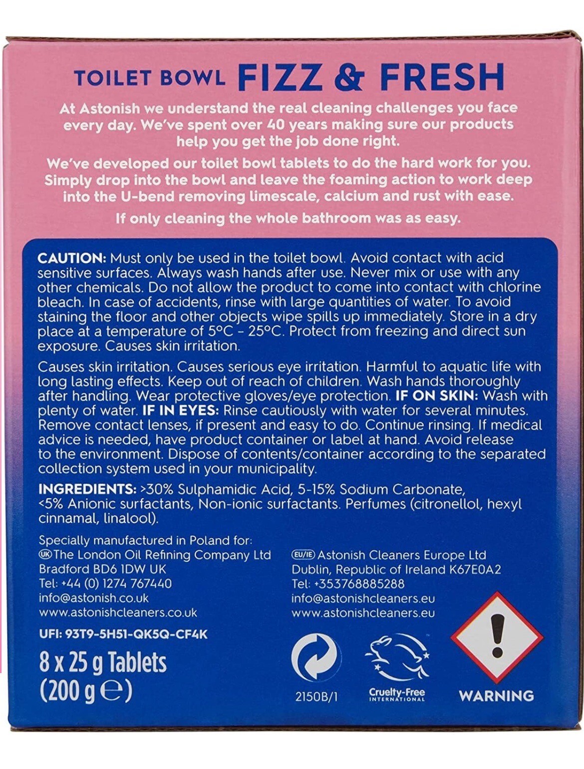 24 x ASTONISH TOILET BOWL CLEANER TABLETS FIZZ FRESH PEONY REMOVE