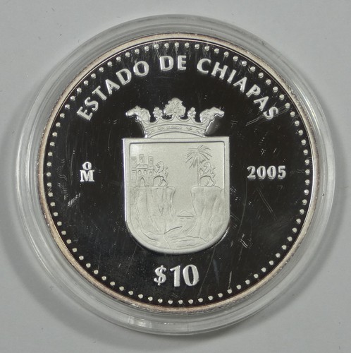 2005 MEXICO 10 Pesos State of Chizpas 1 oz PROOF Silver in Capusule - Picture 3 of 4