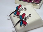 Enamel Sterling Silver Dangle Earring19218 Estate 2Sided Dragonfly with Blue/Red
