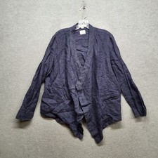 Coldwater Creek Women Jacket M Navy Linen Herringbone Open Front