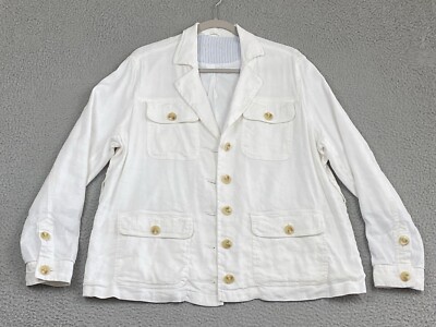 SUNDANCE Jacket XL White Linen Blend Satin Lined Lagenlook Artsy Boho Coastal