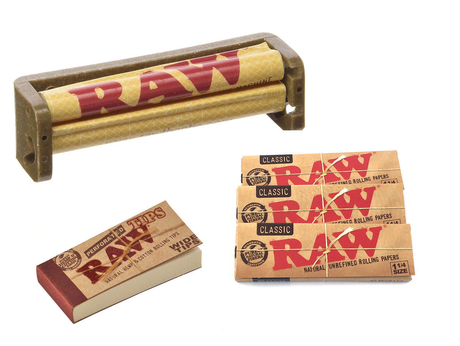 Raw Rolling Paper Bundle(50x Perforated Tips +96x 1 1/4 Raw Natural Hemp +79mm