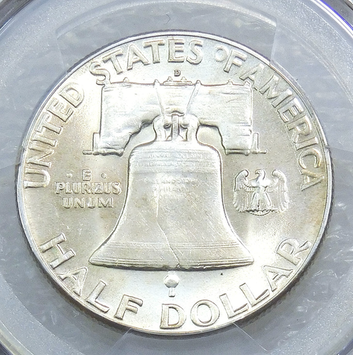 1948 D Franklin Half Dollar PCGS AU58 sieht Full Bell Lines Bright Frosty aus #C73C - Bild 4 von 4