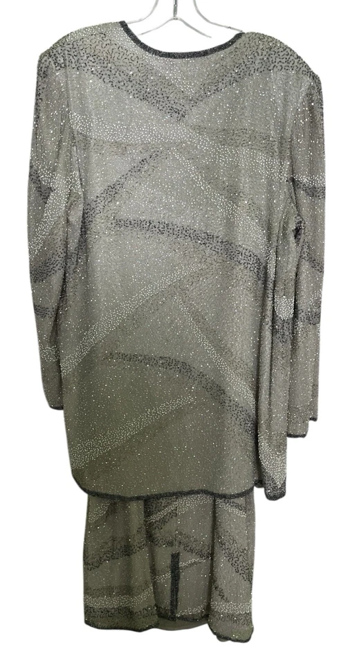 SCALA Dress Women XL Neutral Colors Entirely Beaded 2pc 100% Silk Dress NWT - Image 2 of 4