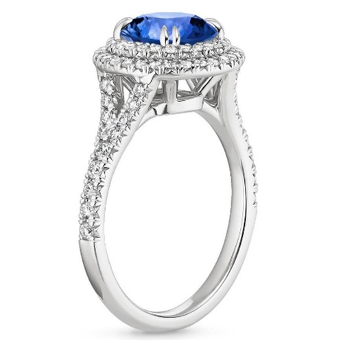 1.65Ct Round Natural Sapphire Diamond Wedding Ring 14K Solid White Gold Size 7 - Picture 2 of 5