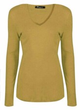 LADIES WOMANS BASIC LONG SLEEVE PLAIN V NECK STRETCH TOP T SHIRT PLUS SIZE 8-26