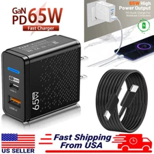 65W Fast Wall GaN PD USB-C Phone Charger 3FT Cable For Samsung S24 S23 S22 Ultra