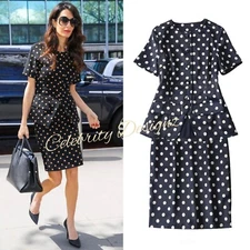 Celeb Style Amal Clooney Inspired Amal Clooney Inspired Polka Dot Peplum Skirt
