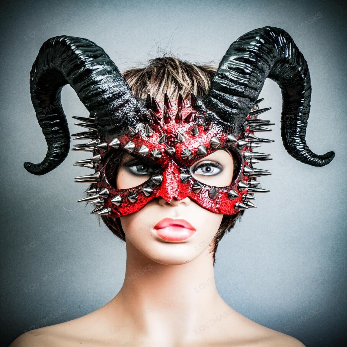Red Spikes Demon Devil Twisted Black Horns Mardi Gras Masquerade