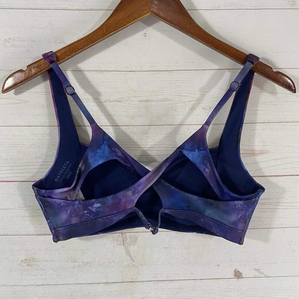 Top de bikini Athleta Supernova entrelazado tie dye 34B/C púrpura almohadillas extraíbles Foto 4 de 4
