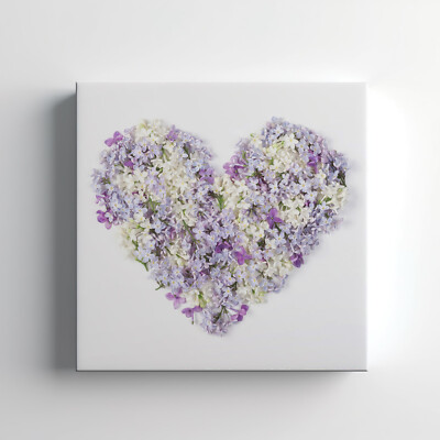 Herz aus Flieder Blumen Leinwandbild Wandbild, Wohndeko Wandbehang