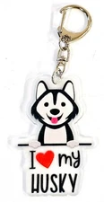 Husky Dog Acrylic Keychain Pet Lover Gift Bag Charm Purse Accessory Black