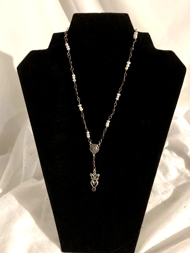 Collar Y Lariat de plata y perlas de agua dulce amatista púrpura oscuro hecho a mano Foto 3 de 4