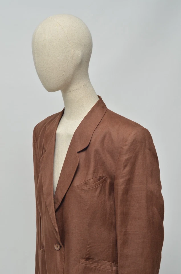Traje Blazer + Falda Burberry's Prorsum Vintage Marrón Lino Talla 48 Hecho en Italia Foto 3 de 4