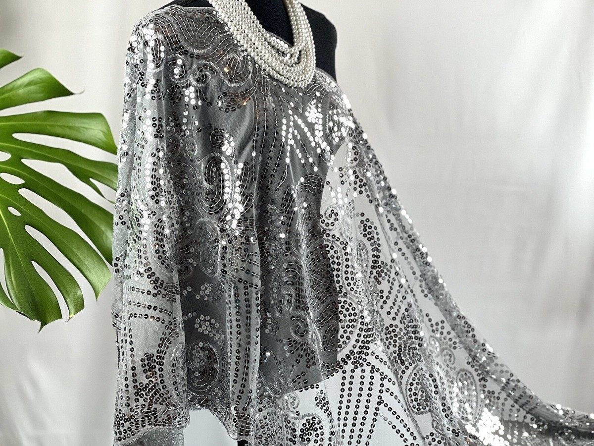 Floral Silver Sequin Scarf and Shawl for Evening Dresses | eBay