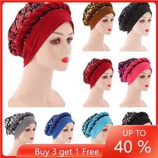 African Women Sequin Braid Hijab Hat Head Wrap Bonnet Hat Auto Gele Headtie Caps