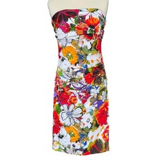 Suzi Chin for Maggy Boutique Colorful Floral Ruched Strapless Dress Size 4