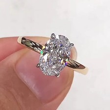 3Ct Oval-Cut VVS1 Moissanite Solitaire Engagement Ring 14K Yellow Gold Plated