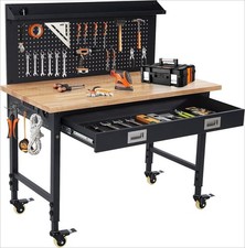 Heavy Duty Metal Workbench Garage Table on Wheels Pegboard Shelf Drawer Workshop