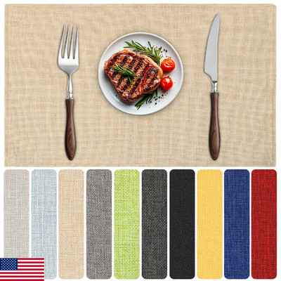 Blue Forest Placemats Set of 8, Dual-Layered Thickened Faux Linen Table Mats Hea