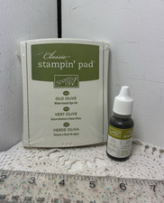 Stampin Up Ink pad SEALED w Refill bottle Classic NEW old stock Old Olive Green