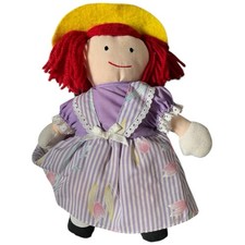 Vintage Eden Madeleine Cloth Rag Doll Purple Dress Yellow Hat Soft 10"