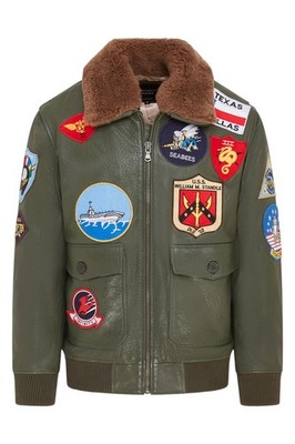 Men's Topgun Green Leather Jacket Tom Cruise Sheepskin Collar Maverick A2 Bomber