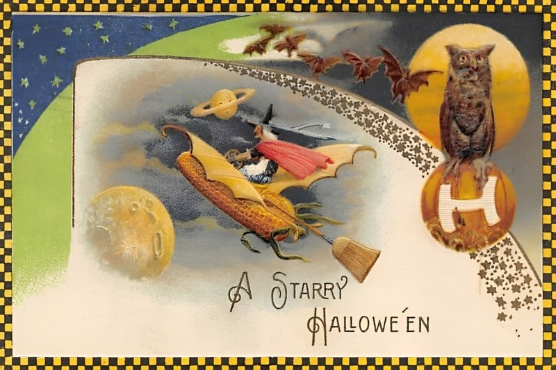 Happy Halloween  SPOOKY Vintage Reproduction Postcard  6" X 4" 1