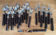 Tracy Porter Tiki Bamboo Resin Flatware Brown Tropical Stainless 21 Piece Set