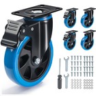 4 Pack 5 Heavy Duty Caster Wheels, Black, Locking, Swivel, Cart, Furniture