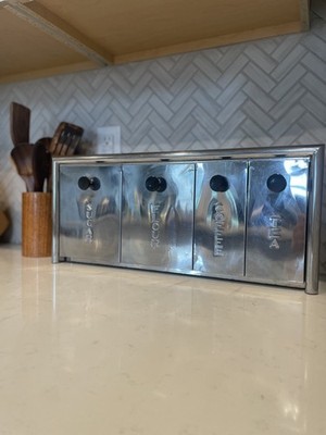 Vintage Chrome MCM 4 Section pull out drawer Tabletop Kitchen Canister Set retro