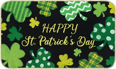 AnyDesign Happy St. Patrick's Day Door Mat Black Green Shamrock Clover 