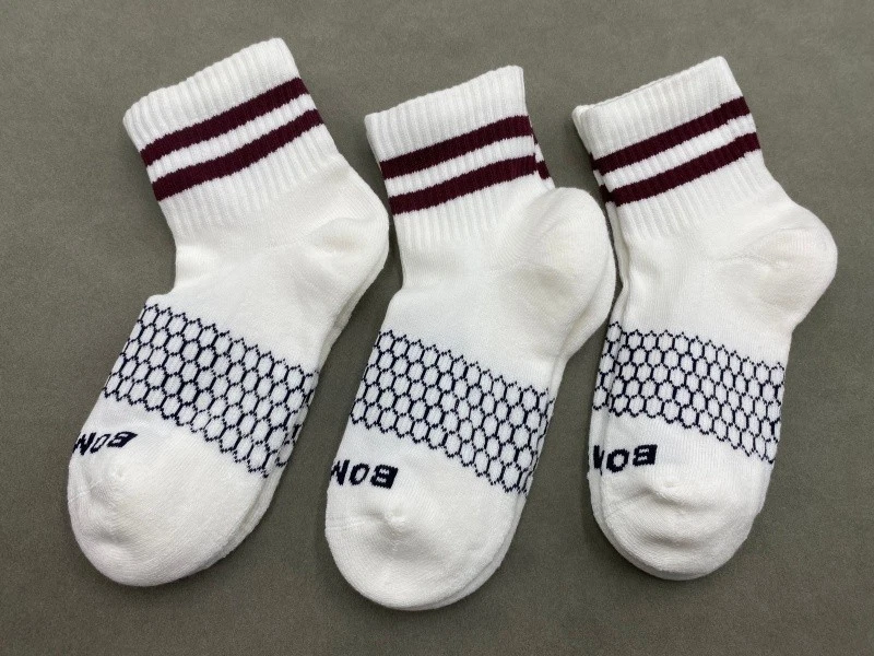 BOMBAS 3 Pairs Women Honeycomb Vintage Red Stripes White Quarter Socks Size S